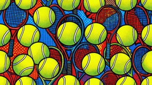 Nahtloses Pop-Art-Muster mit Tennis-Motiven