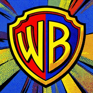 Rohkea pop-taiteen Warner Bros. -logo, jossa on puolisävy pisteitä