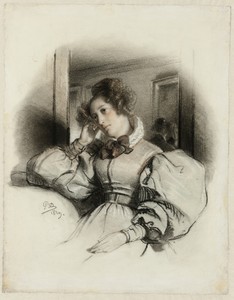 Portrait de Mme. E. D. by Paul Delaroche, created 1829, in Black, white, and red chalks, with stumping and erasing on ivory wove paper, perimeter mounted to Jap — Art Picture