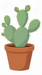Minimal vector illustration of a nopal cactus in a terracotta pot, no background.
