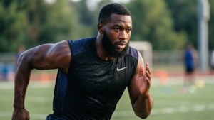 Marlon Humphrey som sprinter under en øvelse.