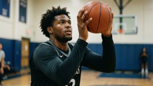 Joueur de basket se préparant à tirer dans un gymnase