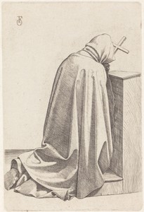 Praying Monk by Johann Friedrich Overbeck, created 1826, in etching with drypoint on chine collé. Download this artwork as a high-resolution wallpaper for deskt — Johann Friedrich Overbeck Wallpaper