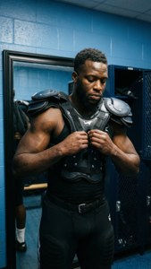 Zaire Franklin si prepara nello spogliatoio con riflesso