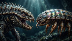 Dramatische confrontatie tussen Anomalocaris en trilobiet