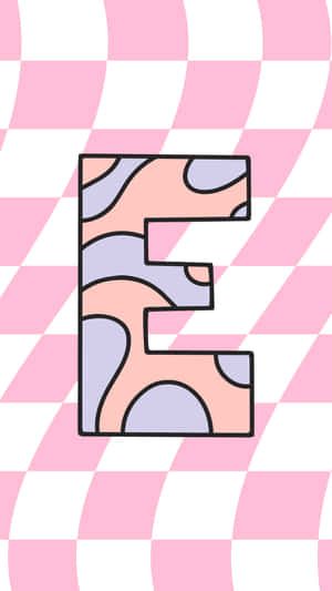 Ein Buchstabe E mit weichen Wirbeln auf einem rosa-weiß karierten Muster. — Preppy E Wallpaper
