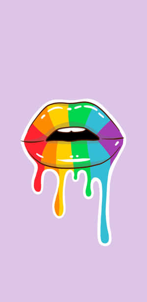 Regenbogenfarbene Lippen mit tropfender Farbe auf einem Lavendelhintergrund. — Pride Hintergrundbild