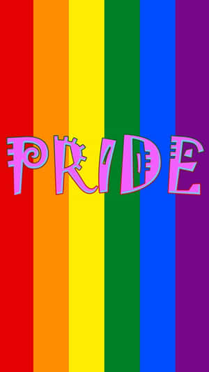 Pride text in pink letters on rainbow stripes background. — Pride Wallpaper