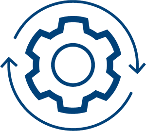 Blue gear icon with circular arrows indicating settings or process flow. — Cyber PNG