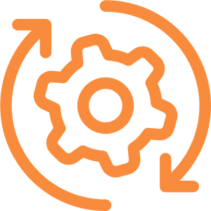 Orange gear with circular arrows indicating refresh or update function.