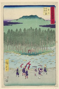 Processional by Ando Hiroshige, created 1797-1858, in Woodblock print in colored ink on paper. Download this artwork as a high-resolution wallpaper for desktop, — Ando Hiroshige Wallpaper