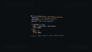 Dark screen with colorful Python code and motivational phrases about success and passion. — Programming Picture