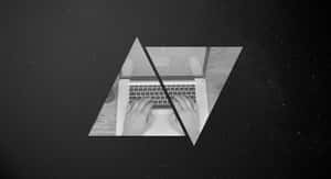 Hands typing on a laptop inside a triangular frame against a starry background. — Programming Picture