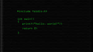 Green text code on black screen with digital noise — Programming Picture