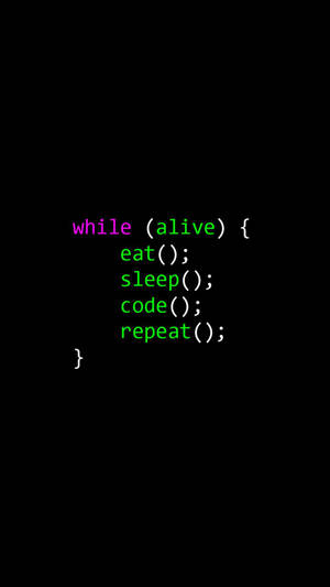 Testo di codice luminoso su sfondo nero che mostra il ciclo di routine quotidiana di un programmatore. — Need For Speed iPhone Sfondi