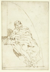 Prophet by Paul Troger, created n.d., in Pen and brown ink on ivory laid paper. Download this artwork as a high-resolution wallpaper for desktop, tablet, or mob — Paul Troger Wallpaper
