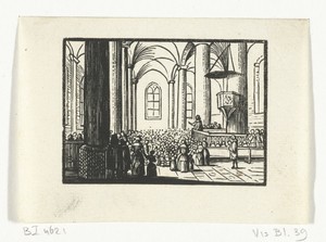 Protestantse kerk by Dirck de Bray, created 1635 - 1694, in paper; houtsnede. Download this artwork as a high-resolution wallpaper for desktop, tablet, or mobil