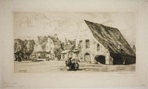 Provins by Louis Auguste Lepère, created 1910, in Etching on cream laid paper. Download this artwork as a high-resolution wallpaper for desktop, tablet, or mobi — Illustration Wallpaper