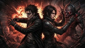 Vincent og Re-l kæmper mod et proxy-monster, dramatisk actionscene.