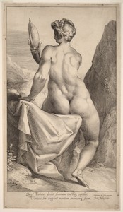 Prudence by Jan Harmensz. Muller, created c.1597, in engraving on laid paper. Download this artwork as a high-resolution wallpaper for desktop, tablet, or mobil — Jan Harmensz. Muller Wallpaper
