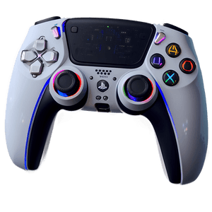 Weißer PlayStation 5-Controller mit leuchtenden RGB-Lichtern auf grauem Hintergrund — Ps5 Home Screen Wallpaper