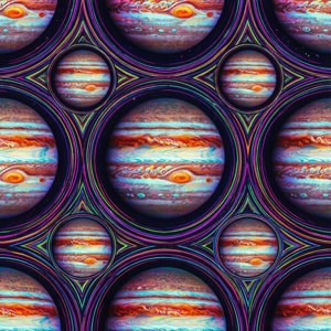 Trippy, colorful wallpaper with repeating Jupiter images