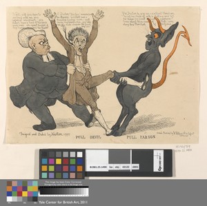Pull Devil - Pull Parson by Richard Newton, in Etching, hand-colored. Download this artwork as a high-resolution wallpaper for desktop, tablet, or mobile. — Richard Newton Wallpaper