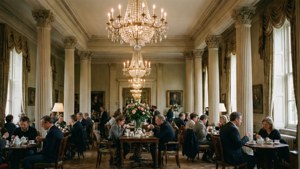 Intérieur du Pump Room avec lustres et service à thé