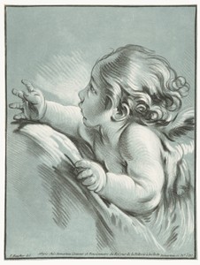 Putto by Gilles Demarteau, created 1756 - 1776, in paper; crayon manner; color printing. Download this artwork as a high-resolution wallpaper for desktop, table — Art Picture