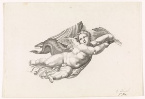 Putto by Edouard Taurel, created 1834 - 1892, in paper; engraving. Download this artwork as a high-resolution wallpaper for desktop, tablet, or mobile. — Edouard Taurel Wallpaper