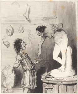 Pygmalion by Honoré Daumier, created 1842, in lithograph. Download this artwork as a high-resolution wallpaper for desktop, tablet, or mobile. — Art Picture