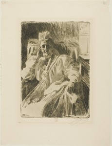 Queen Sophia by Anders Zorn, created 1909, in Etching on ivory laid paper. Download this artwork as a high-resolution wallpaper for desktop, tablet, or mobile. — Illustration Wallpaper