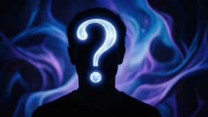 En gåtefull figur med et spørsmålstegn-hode, perfekt for mysterielskere.