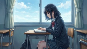 Sawako leser alene i klasserommet