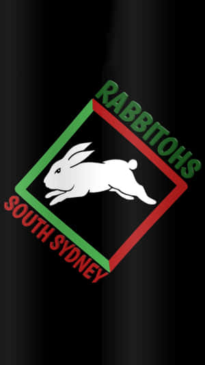 South Sydney Rabbitohs rugby team logo with white rabbit in red green diamond on black. — Peter Rabbit Picture