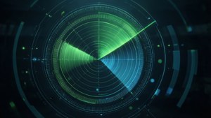 Un'interfaccia tattica a impulso radar Jarvis con anelli concentrici e blip.