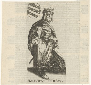 Radbod by Simon Frisius, created 1622, in paper; letterpress printing; etching. Download this artwork as a high-resolution wallpaper for desktop, tablet, or mob — Simon Frisius Wallpaper