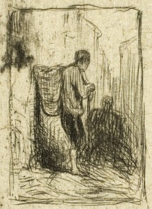Rag-Picker by Charles Emile Jacque, created c. 1843, in Drypoint and roulette on ivory wove paper. Download this artwork as a high-resolution wallpaper for desk — Charles Emile Jacque Wallpaper
