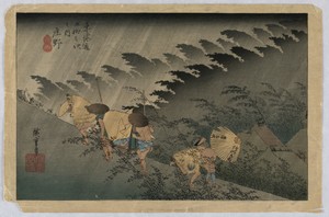 Rain Storm by Ando Hiroshige, created 1797-1858, in Woodblock print in colored ink on paper. Download this artwork as a high-resolution wallpaper for desktop, t — Art Background