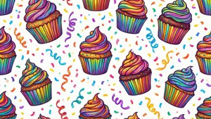 Handgezeichnete Cupcakes und Konfetti-Muster