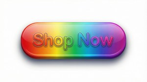 En livfull regnbågsgradient Shop Now-knapp på vit bakgrund med mjuk skugga.