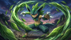 Een actievolle achtergrond van Bayleef die Razor Leaf gebruikt.