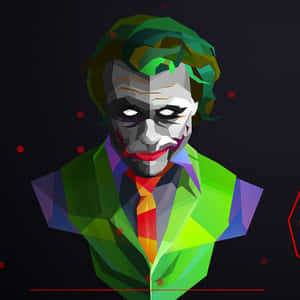 Low-poly digital portrait of the Joker with green hair and suit against dark background. — Black And White Joker Wallpaper