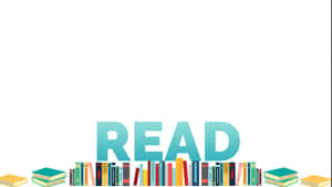 Large teal word READ framed by stacks and rows of colorful books on a white background. — Banners Picture