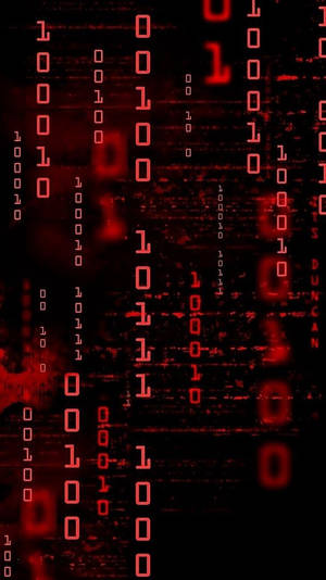 Röd digital binärkod faller i en glitchig cyberpunk-stil.