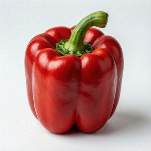 Un superbe macro d'un poivron rouge frais sur fond blanc.