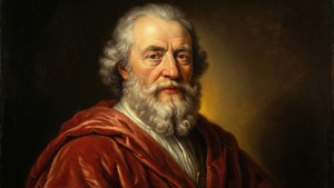 Et klassisk barokportræt af en ældre mand i en rød kappe, der minder om Lucas Franchoys' malerier.
