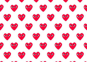 Cœurs rouges avec des yeux dans un motif répétitif sur fond blanc.