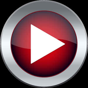 Red play button with silver rim for media control.