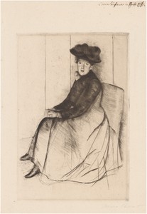 Reflection by Mary Cassatt, created c. 1890, in drypoint on laid paper. Download this artwork as a high-resolution wallpaper for desktop, tablet, or mobile. — Art Wallpaper